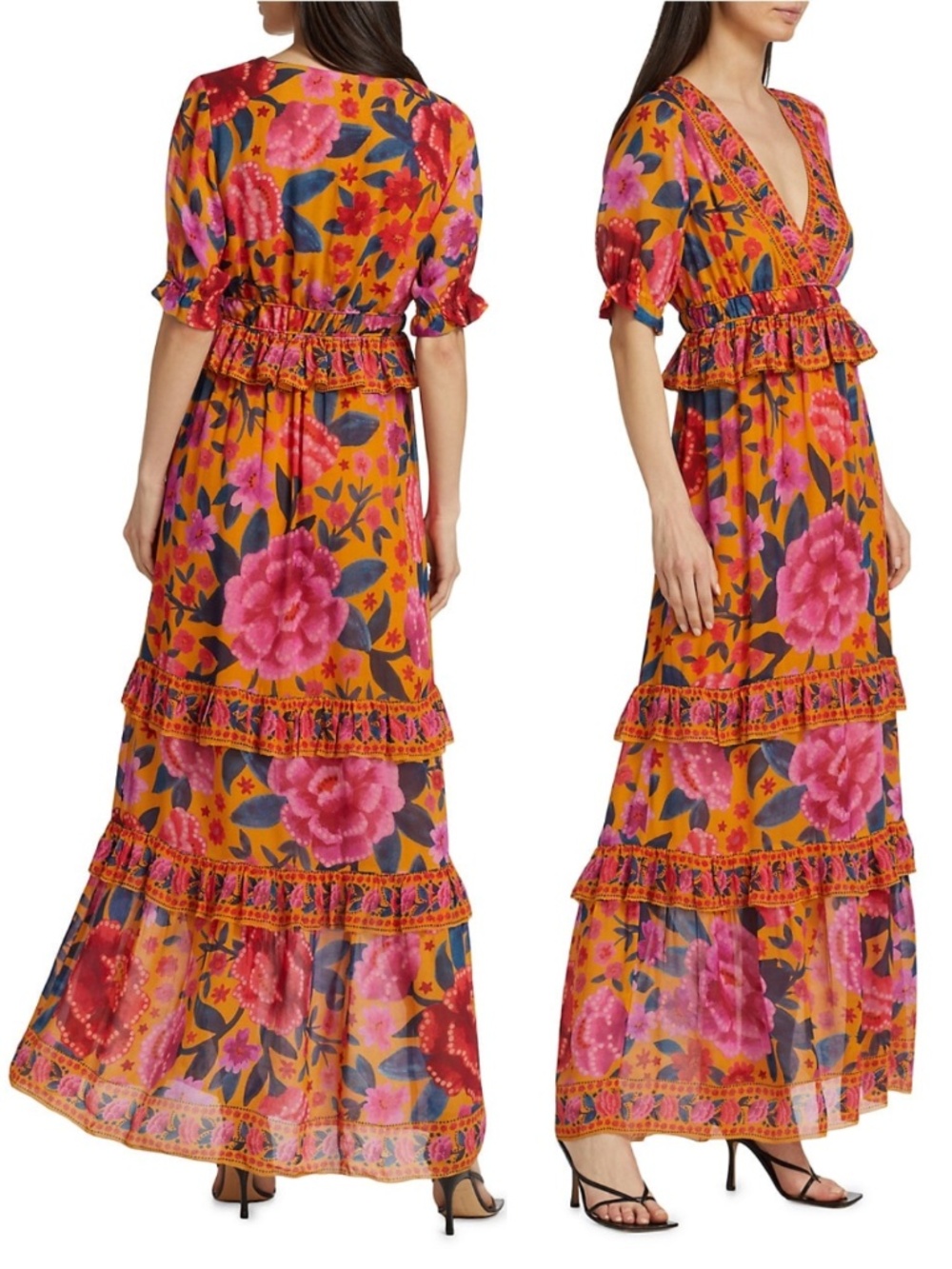 NEW Farm Rio Floral Dream Maxi Dress Floral Dream Yellow XS - Picture 6 of 17